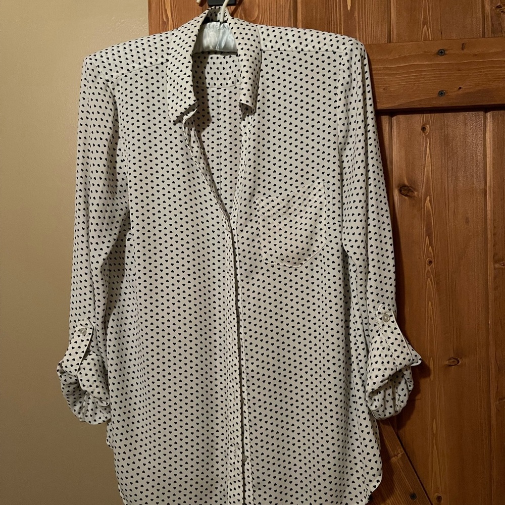 The Limited Buttoned-down blouse with tiny black hearts!